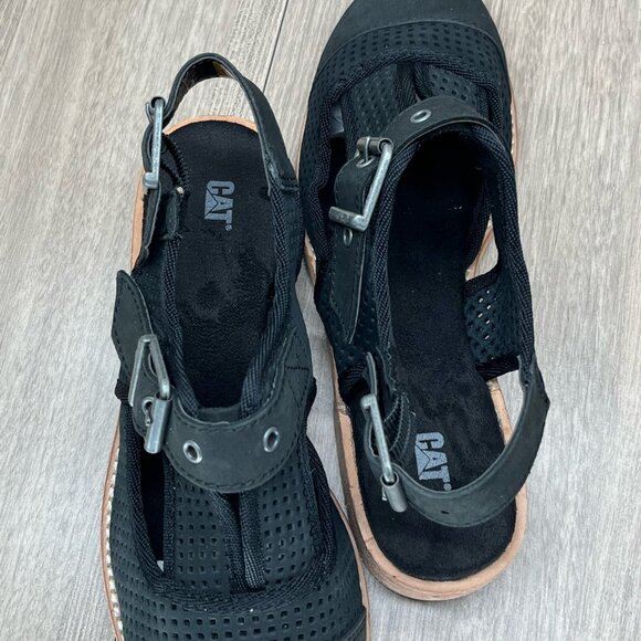 CAT Caterpillar Sandals Womens Sz 5.5 Martine Perforated Slingback Leather Black - Picture 9 of 11